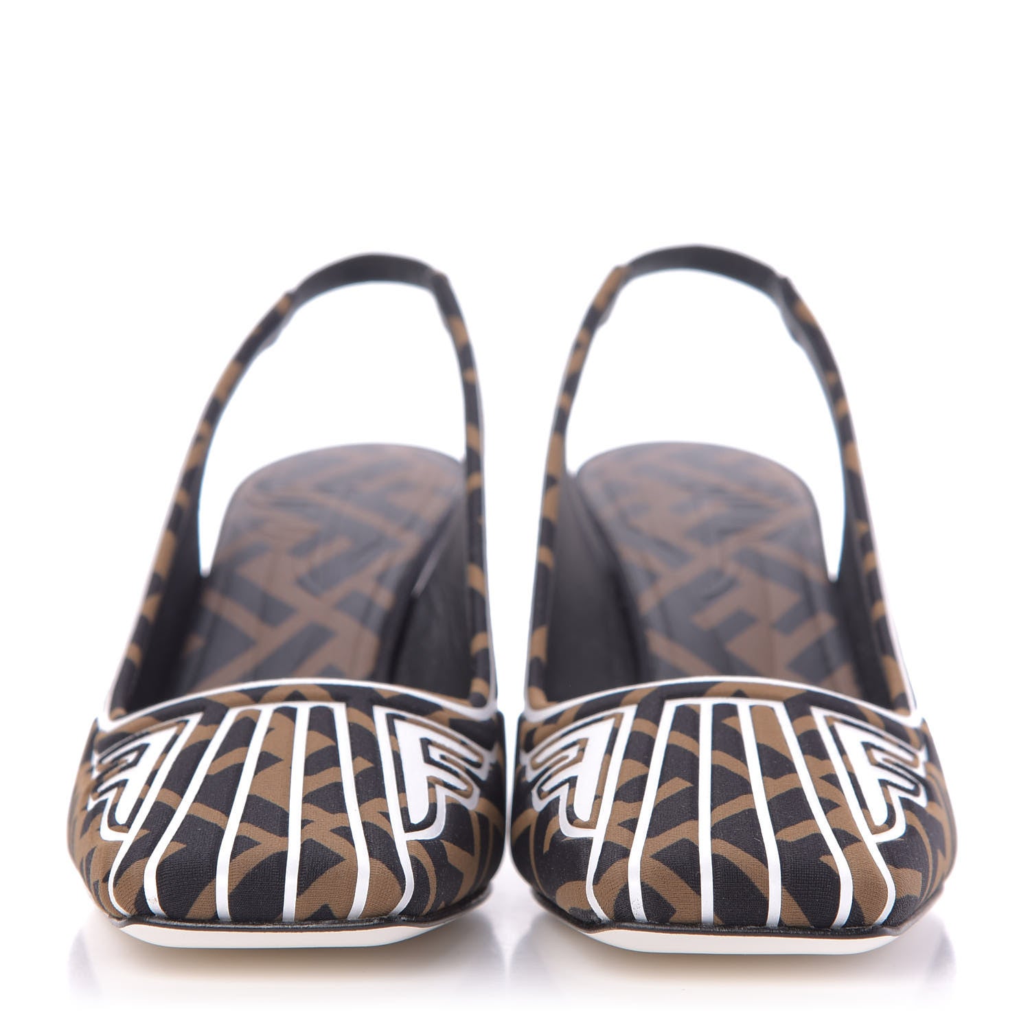 Fendi Lycra Film FF FFreedom Decollete Slingback Pumps 35 Tobacco Moro White 3 of 10