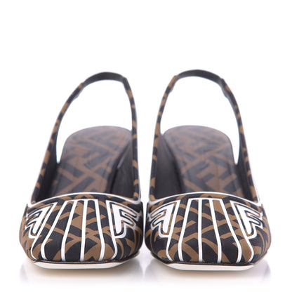 Fendi Lycra Film FF FFreedom Decollete Slingback Pumps 35 Tobacco Moro White 3 of 10