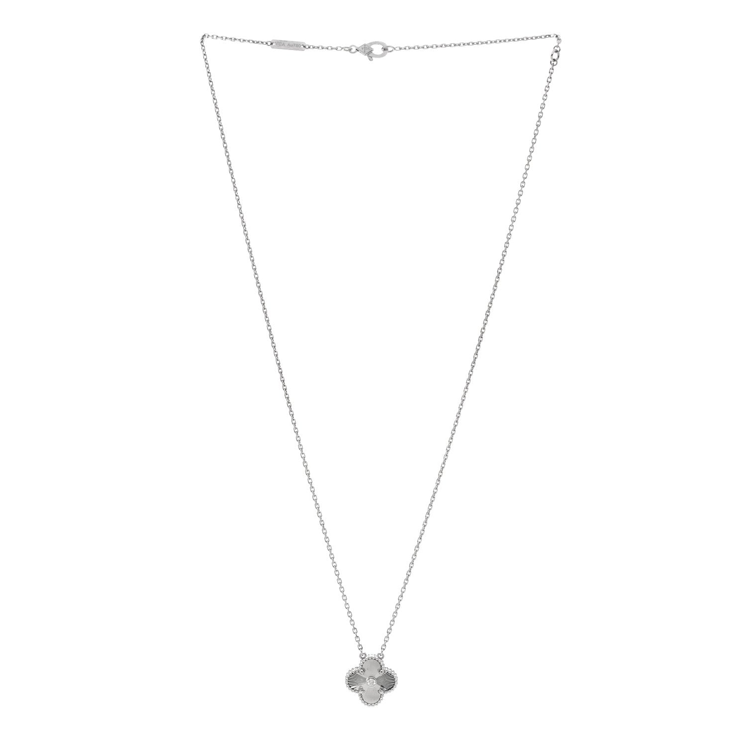 Van Cleef & Arpels 18K White Gold Diamond Guilloche Vintage Alhambra Pendant Necklace 3 of 6