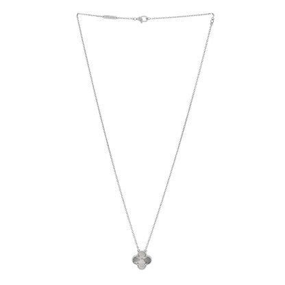 Van Cleef & Arpels 18K White Gold Diamond Guilloche Vintage Alhambra Pendant Necklace 3 of 6