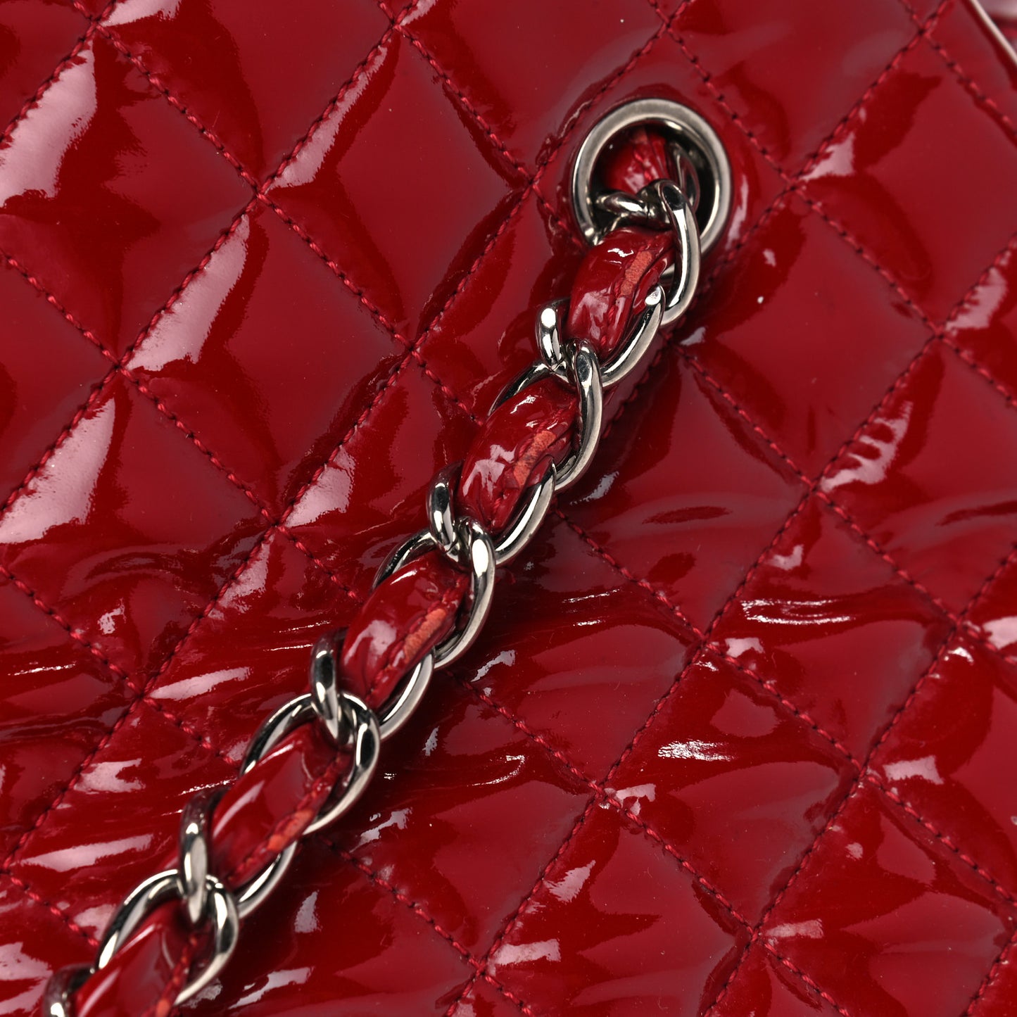 Patent Quilted Large Just Mademoiselle Bowling Bag Red