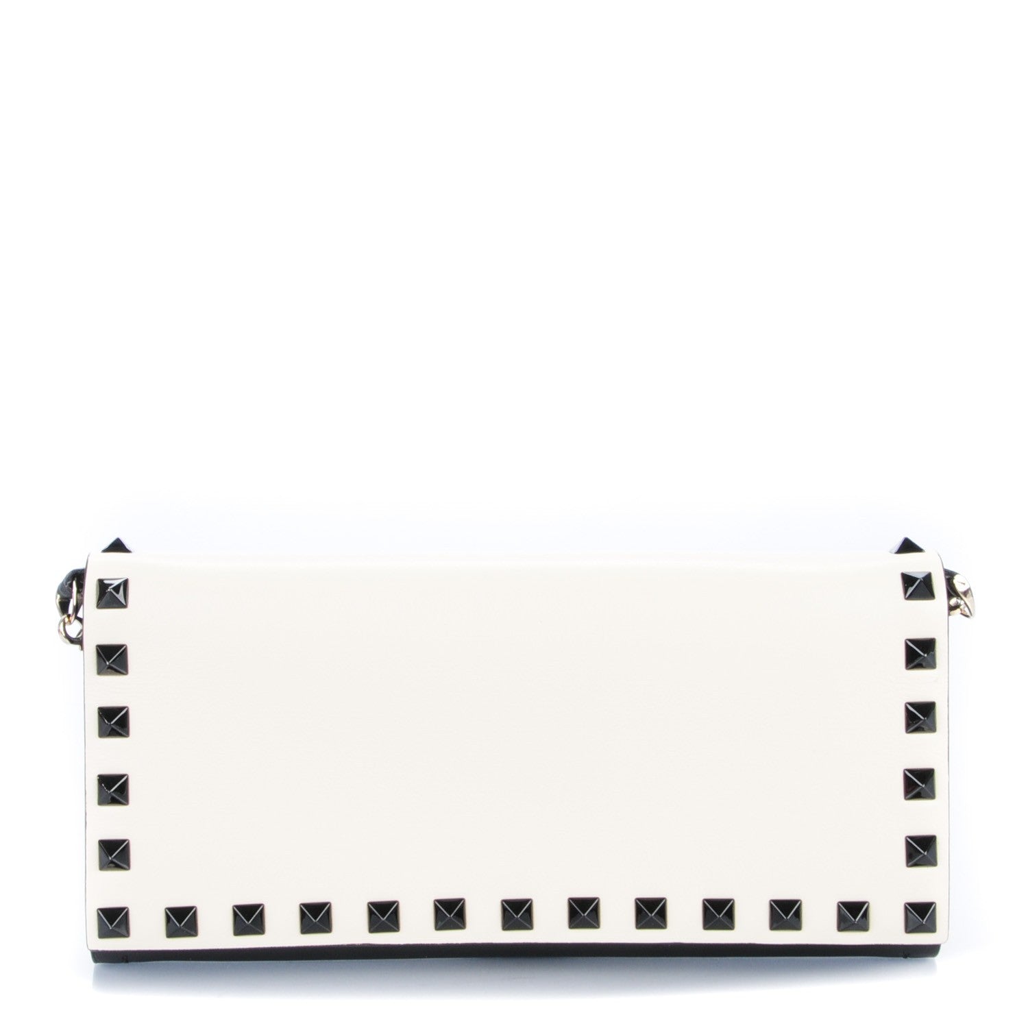 Valentino Garavani Vitello Rockstud Flap Wallet On Chain Ivory Black 1 of 9