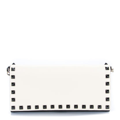 Valentino Garavani Vitello Rockstud Flap Wallet On Chain Ivory Black 1 of 9