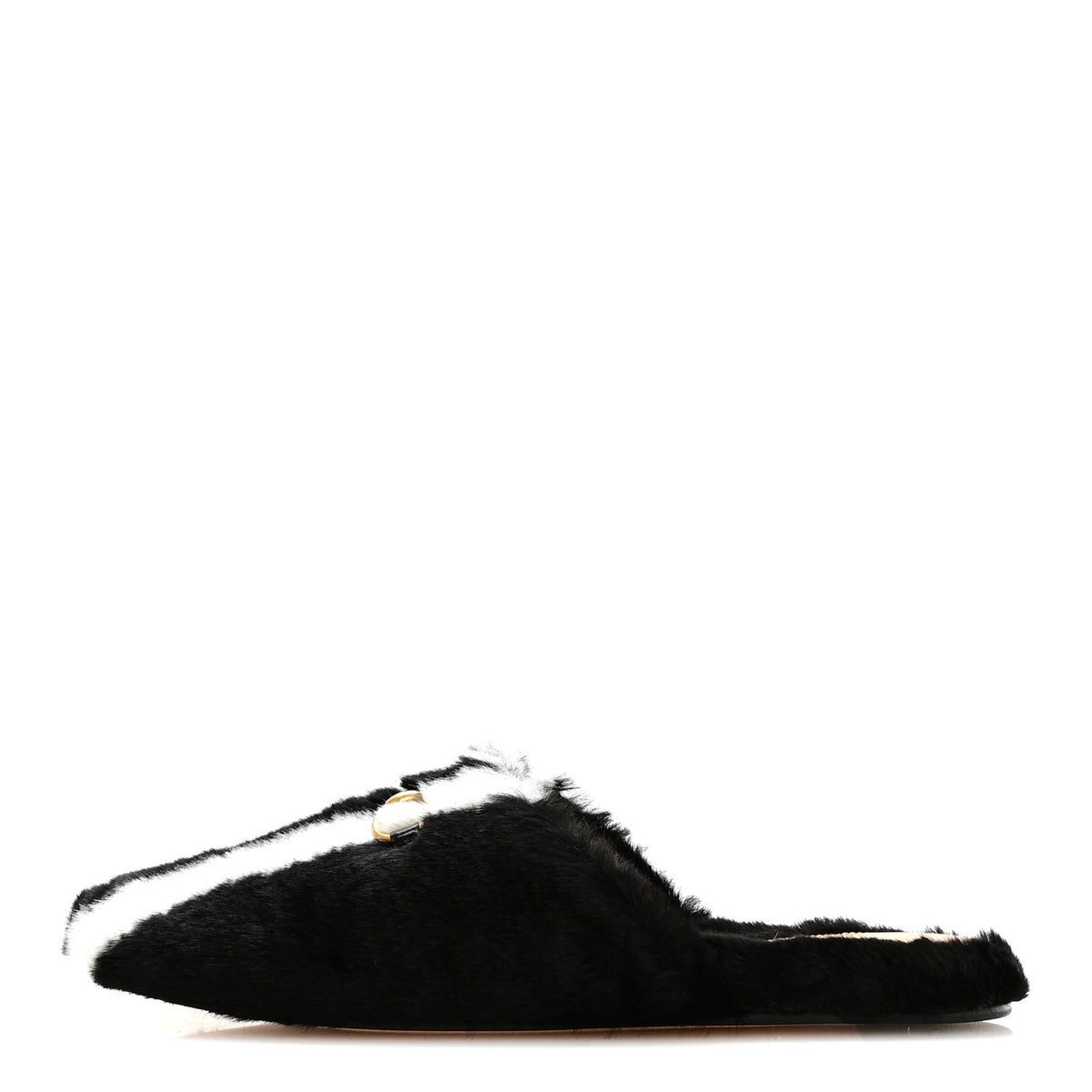 Gucci X ADIDAS Malaga Kid Fur Womens Horsebit Mules 37 Black White 1 of 8