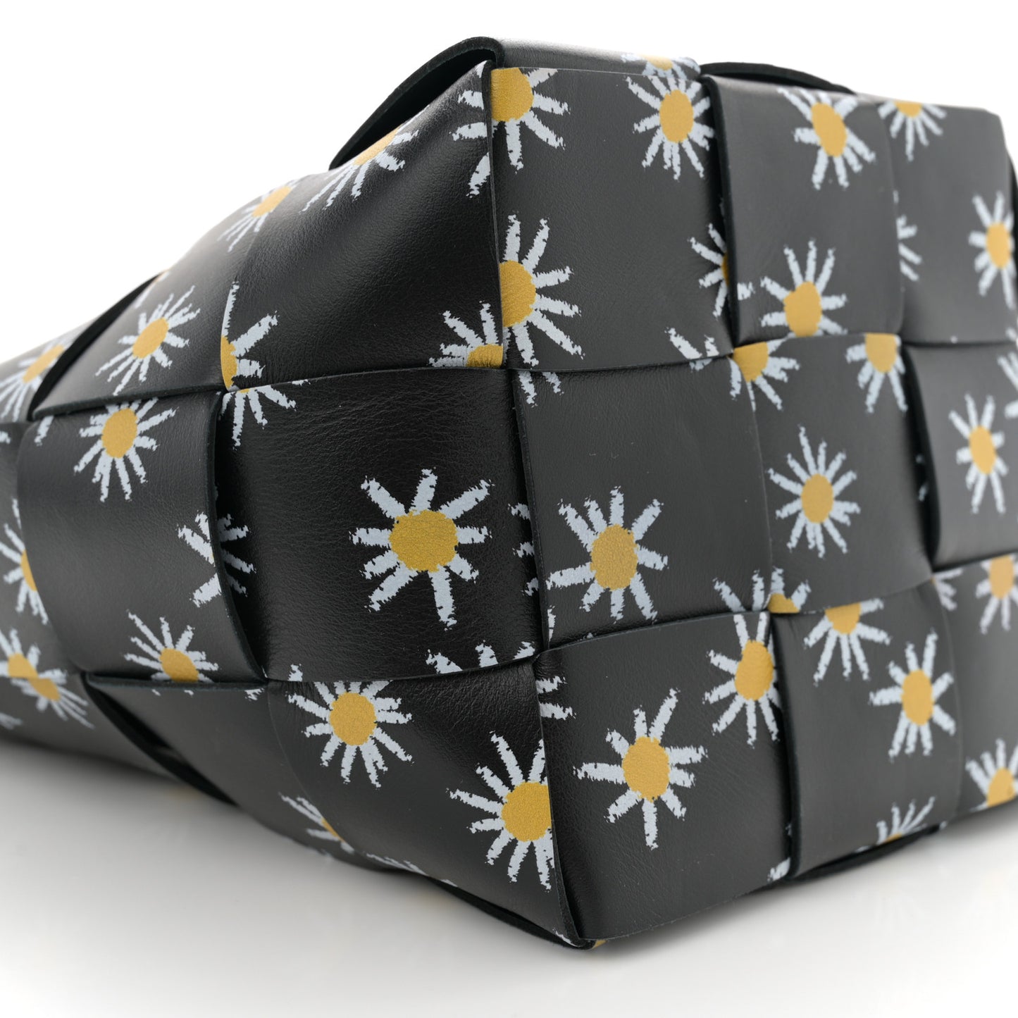 Nappa Maxi Intrecciato Daisy Print Small Cassette Bucket Bag Black White Yellow