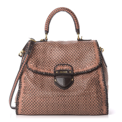 Prada Goatskin Woven Top Handle Satchel Petalo Caffe 1 of 10