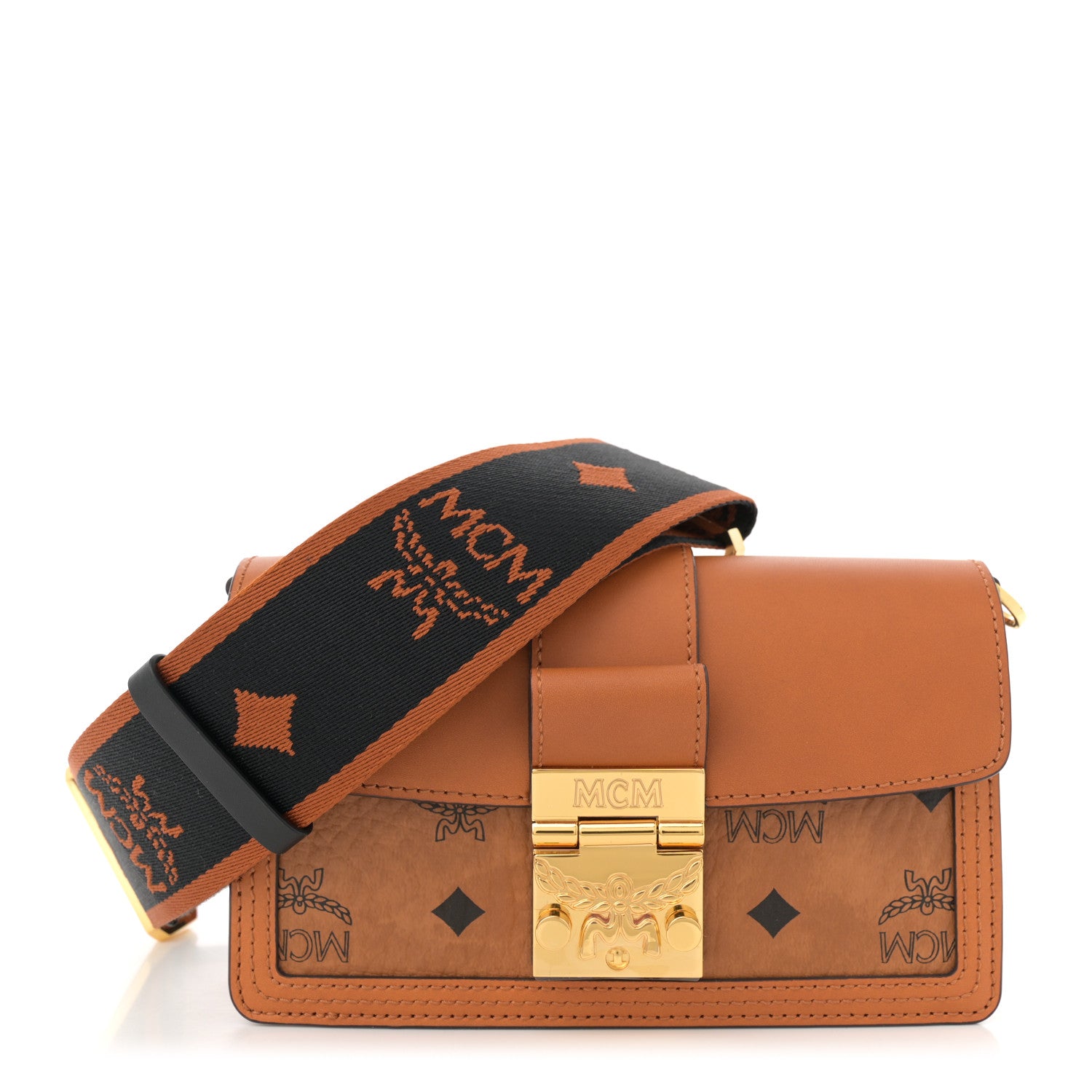 MCM Visetos Calfskin Monogram Mini Tracy Crossbody Bag Cognac 1 of 10