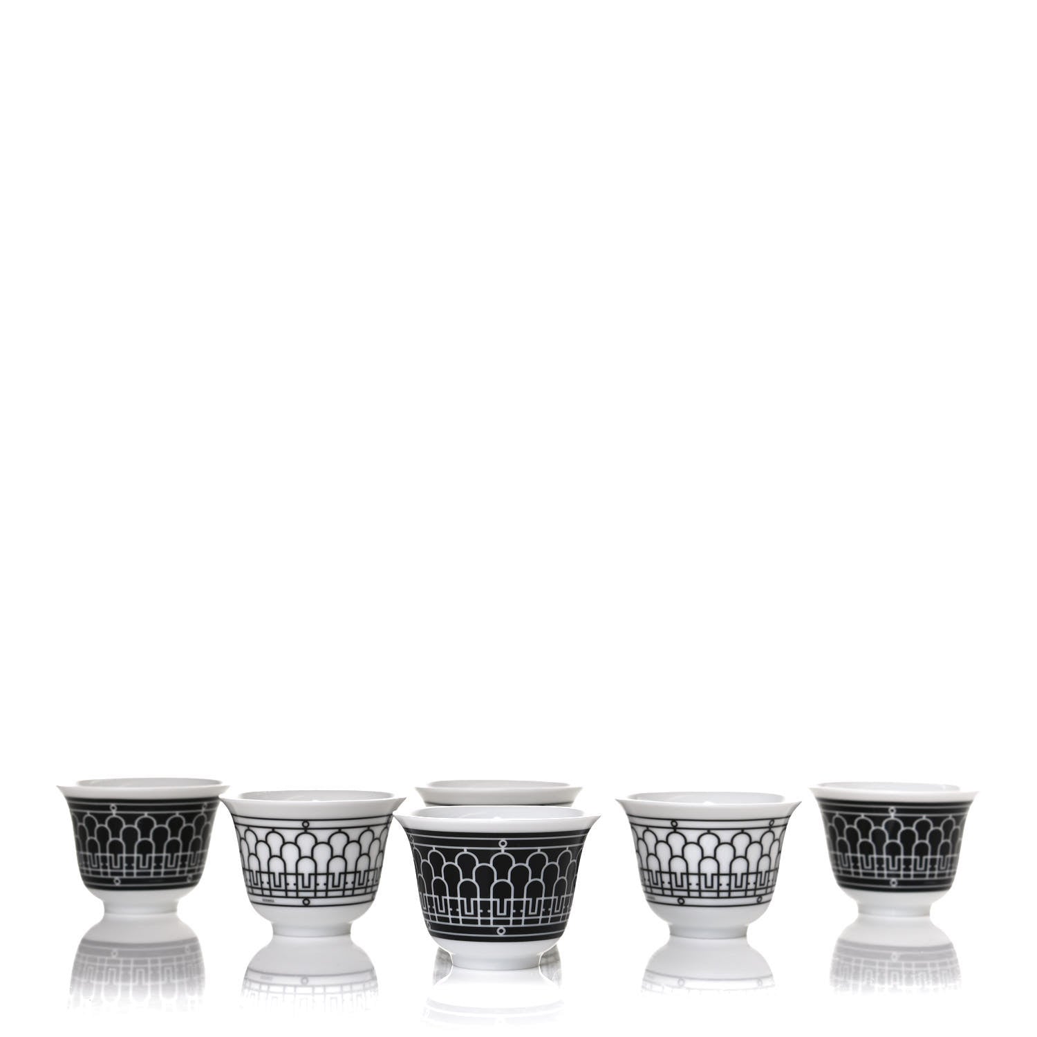 Hermes Porcelain H Deco Small Cups Set of 6 Black 1 of 7