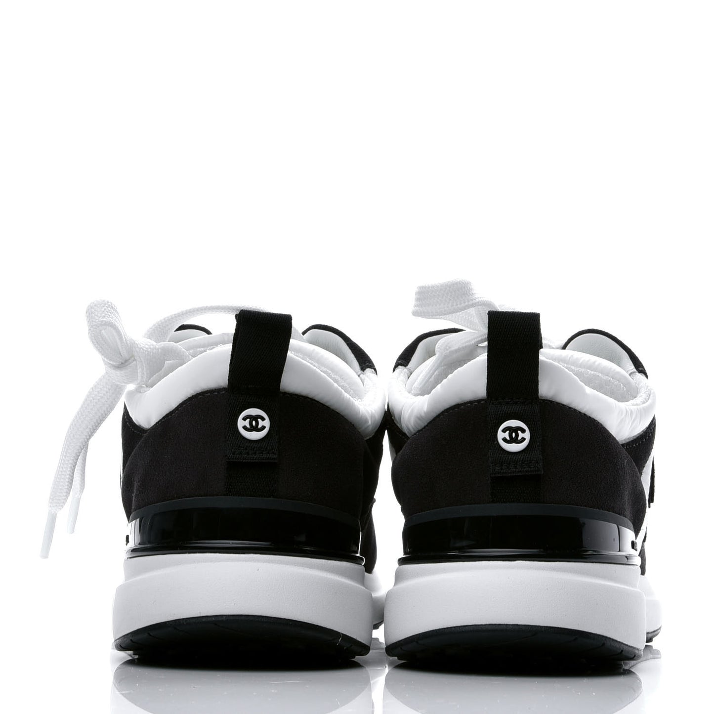 Nylon Calfskin Suede Womens CC Sneakers 39 White Black