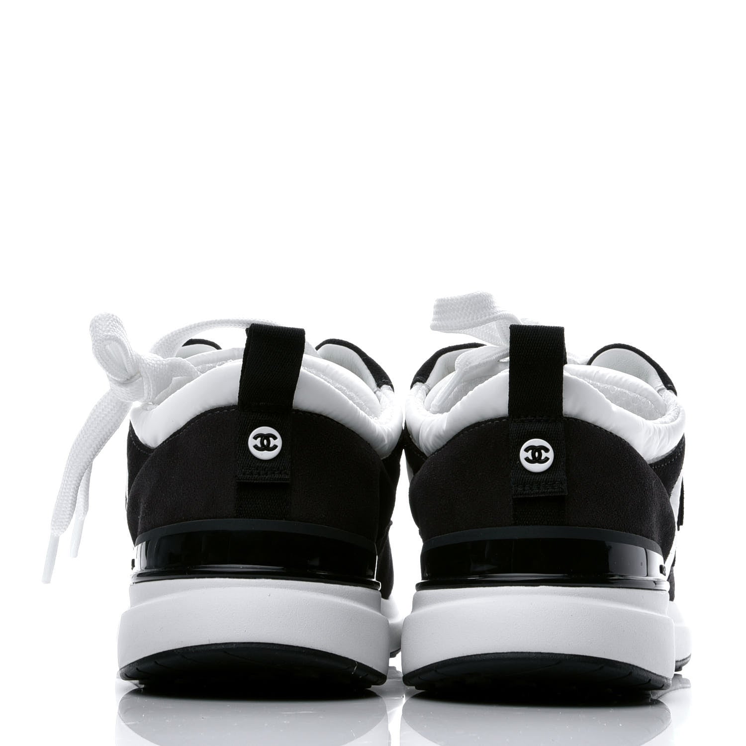 Chanel Nylon Calfskin Suede Womens CC Sneakers 39 White Black 5 of 8