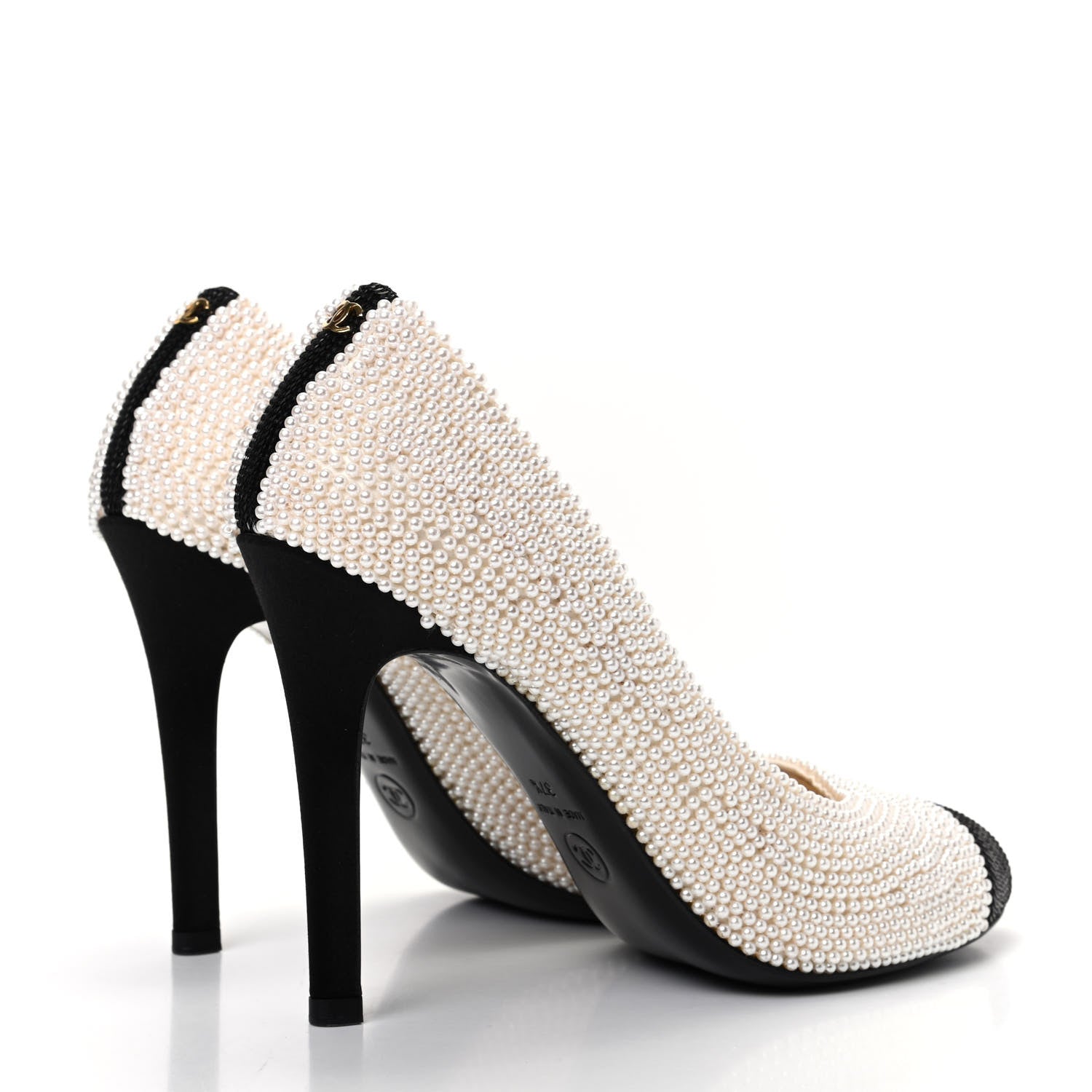 Chanel Pearl Sequins Cap Toe Pumps 37.5 Beige Black 4 of 11