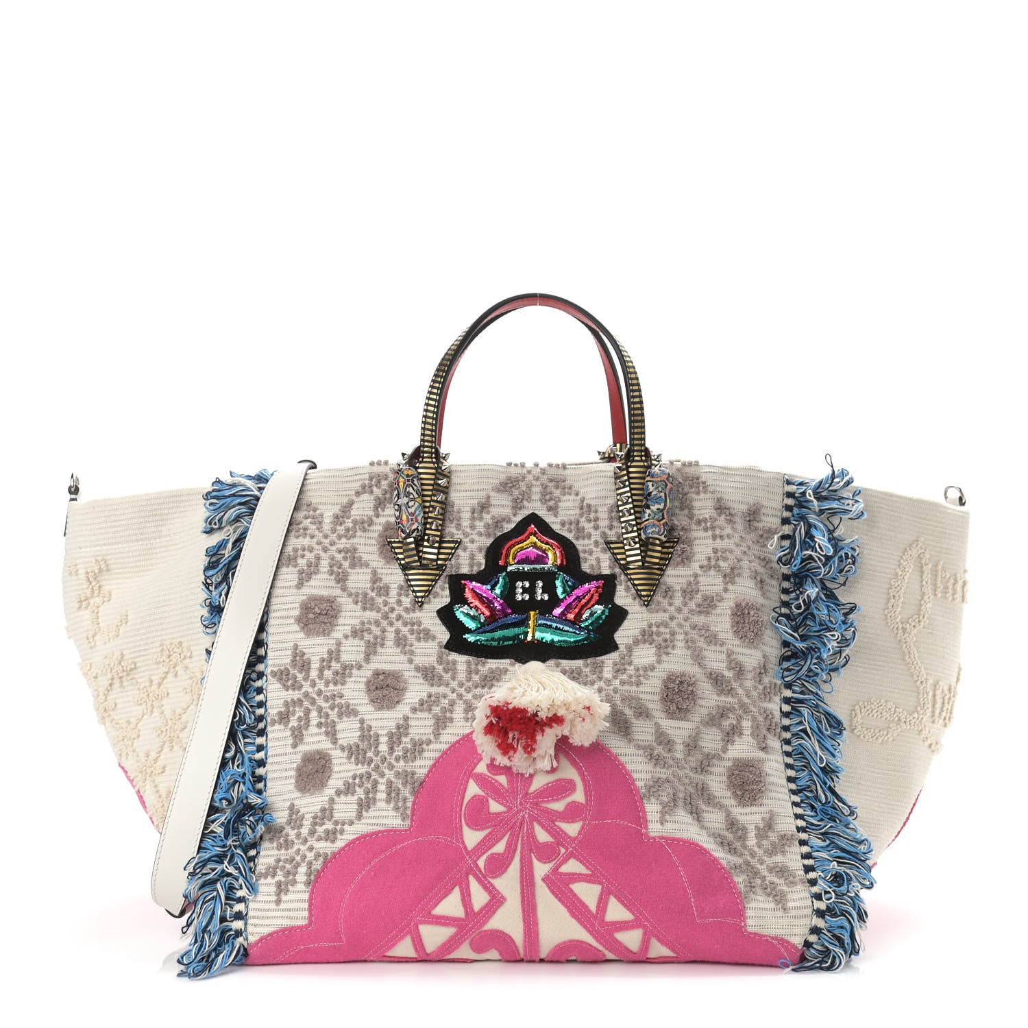 Christian Louboutin Cotton Embroidered Portugaba Tote Ivory Multi 1 of 8