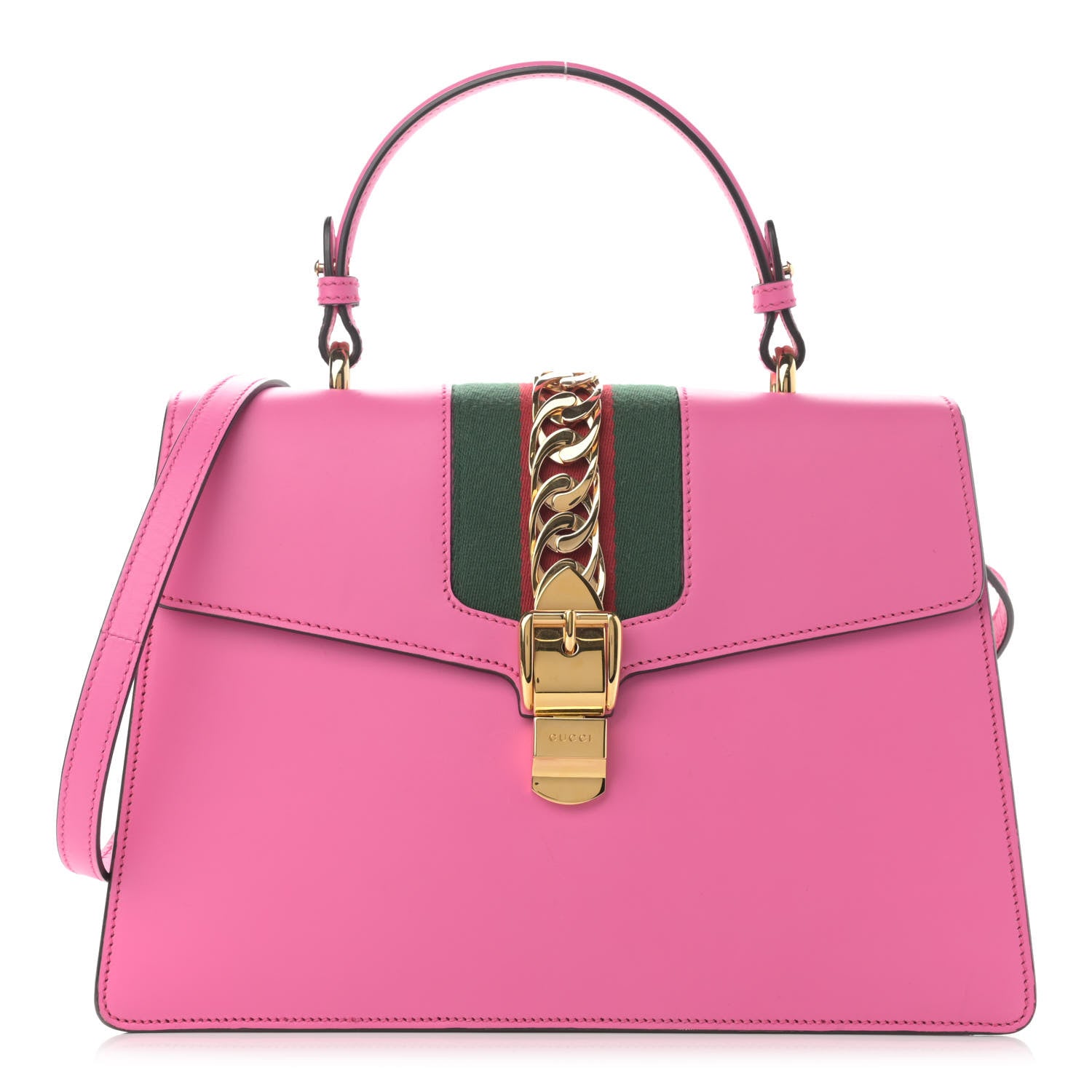 Gucci Vitello Fontanella Web Medium Sylvie Top Handle Bag Pink Tropical Flower 1 of 11