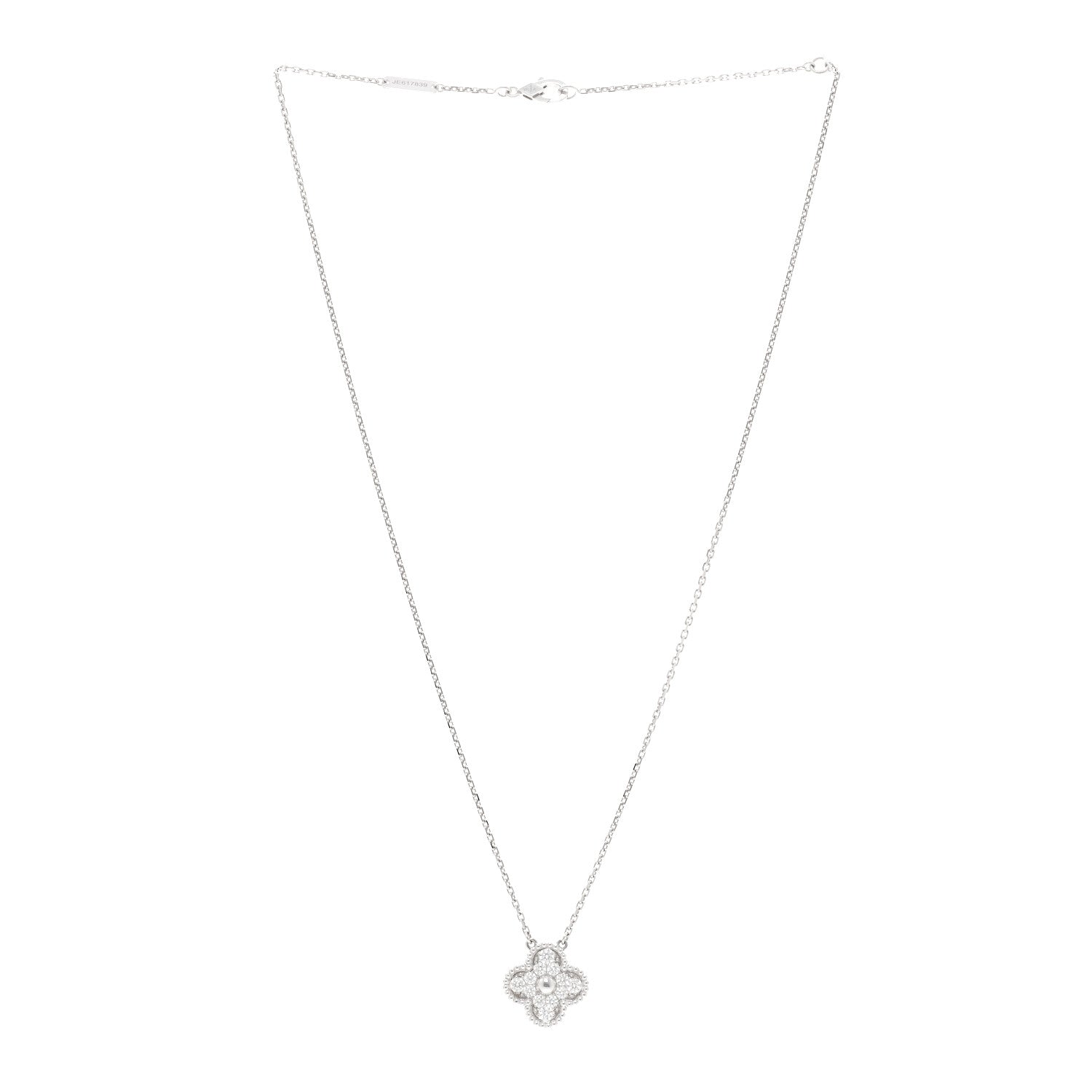 Van Cleef & Arpels 18K White Gold Diamond Vintage Alhambra Pendant Necklace 3 of 5