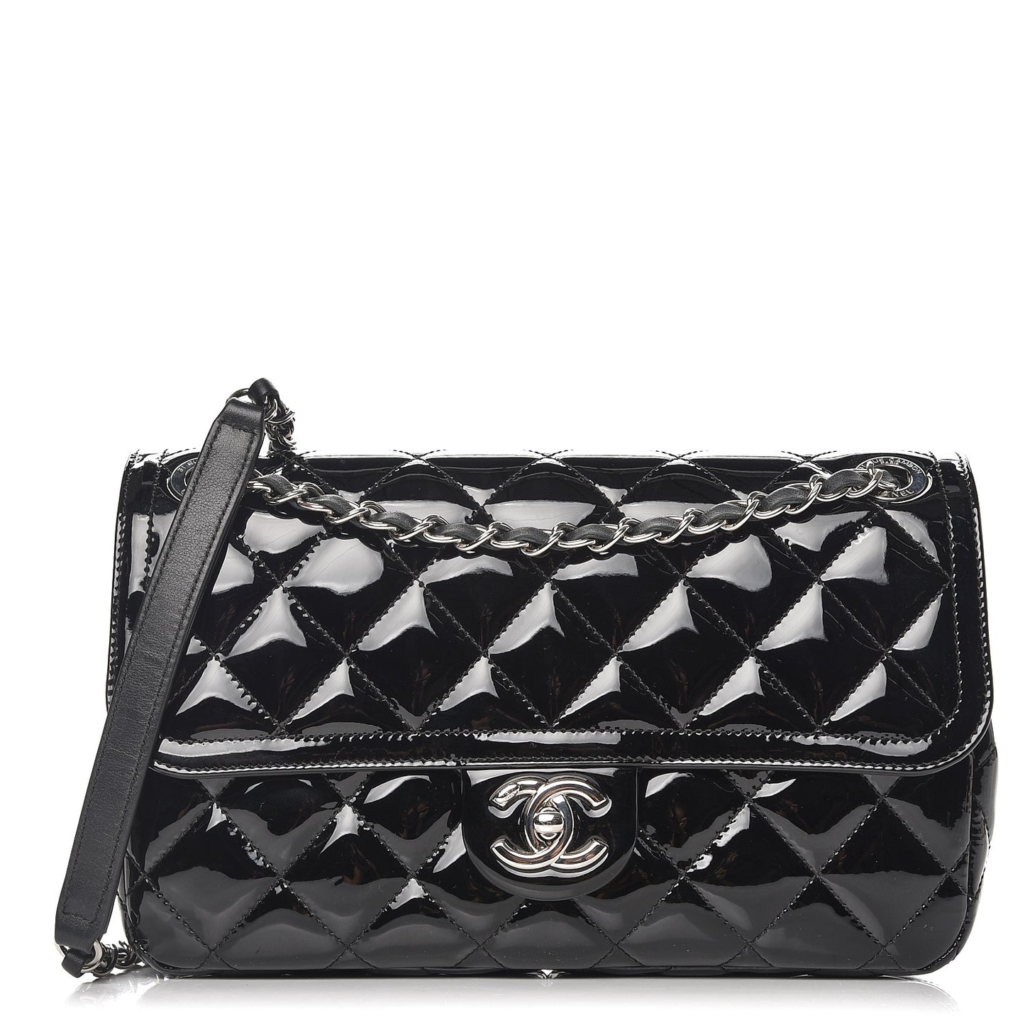 Patent Quilted Large Coco Shine Flap Black