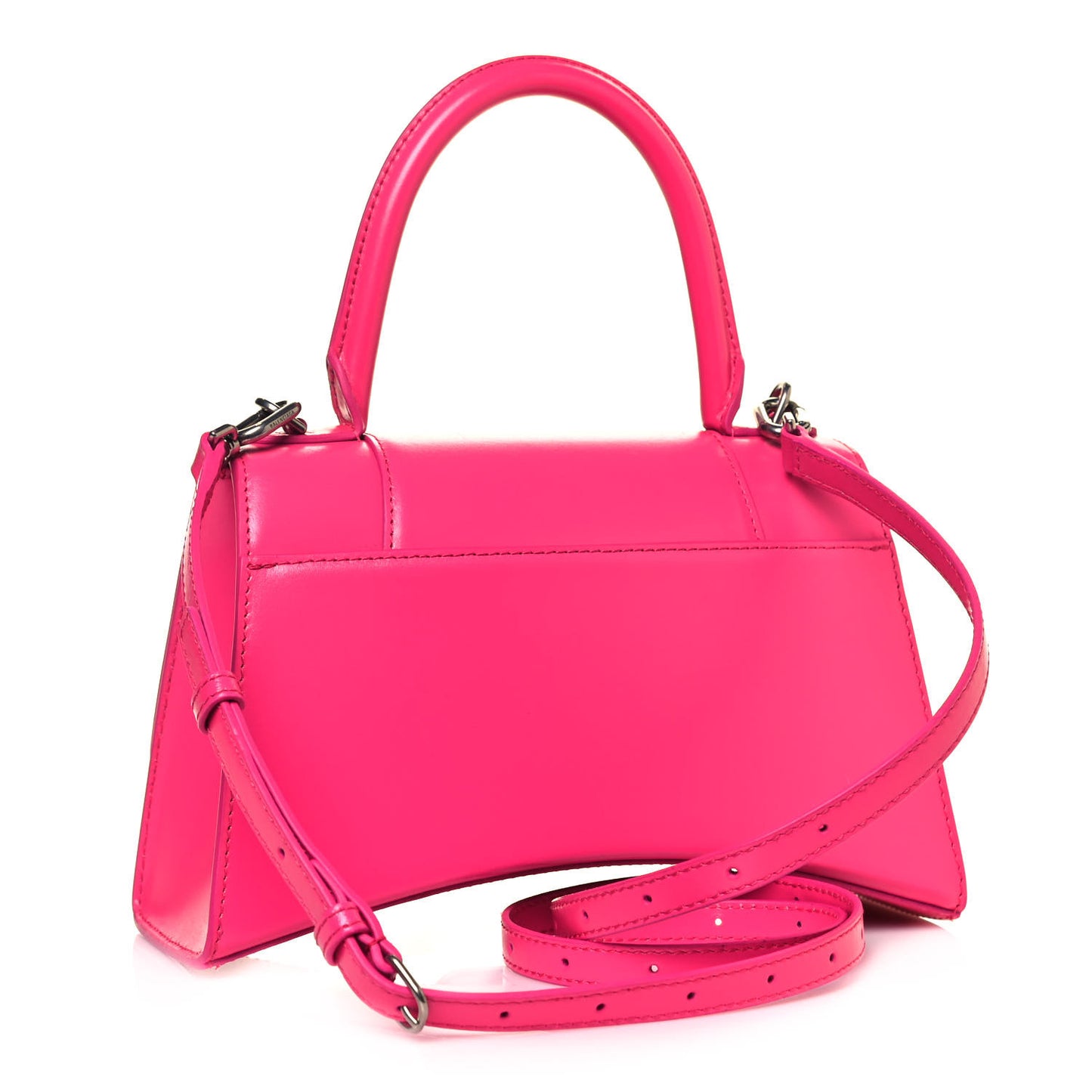 Shiny Box Calfskin Small Hourglass Top Handle Bag Acid Fuchsia