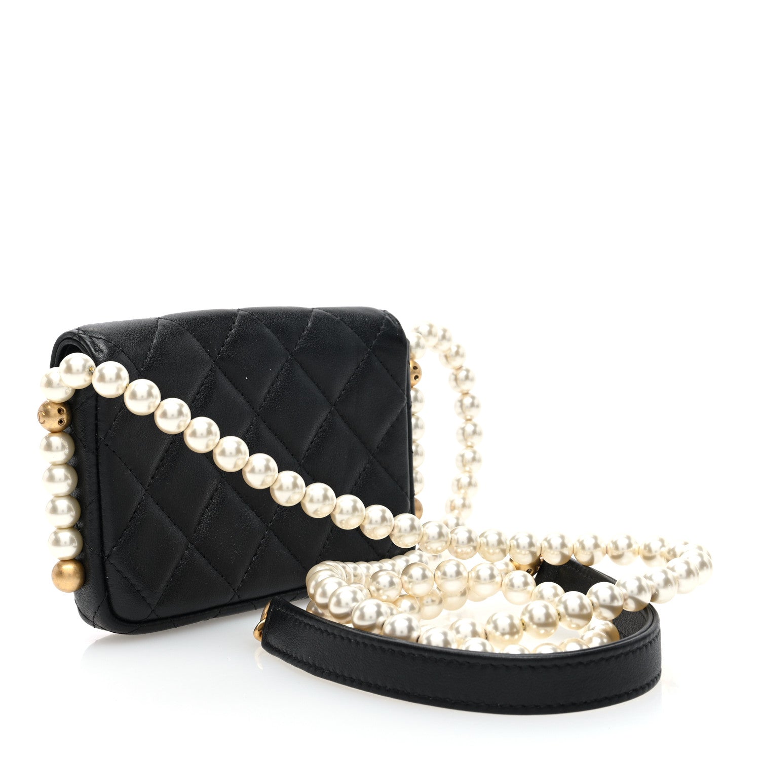 Chanel Calfskin Quilted About Pearls Card Holder Flap With Chain Black 3 of 10