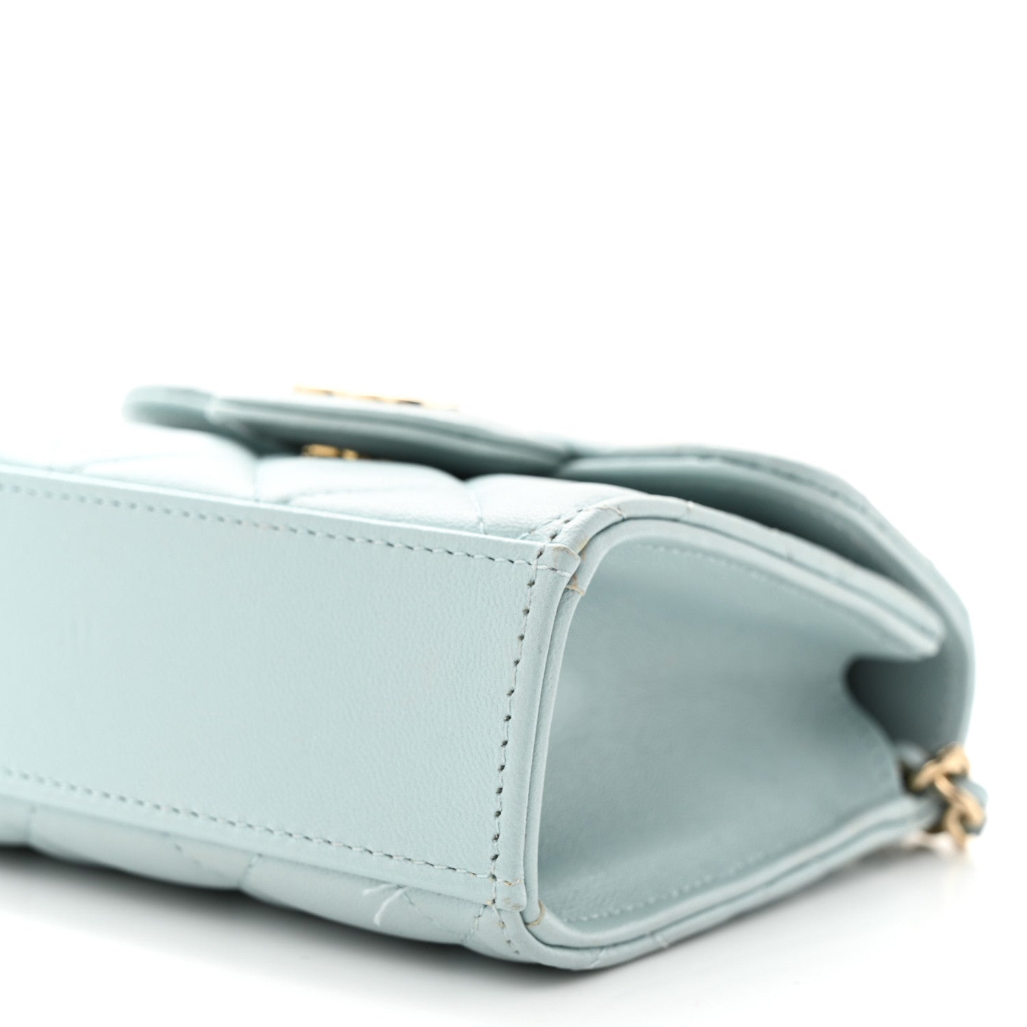 Chanel Lambskin Quilted Top Handle Flap Clutch With Chain Light Blue 10 of 13