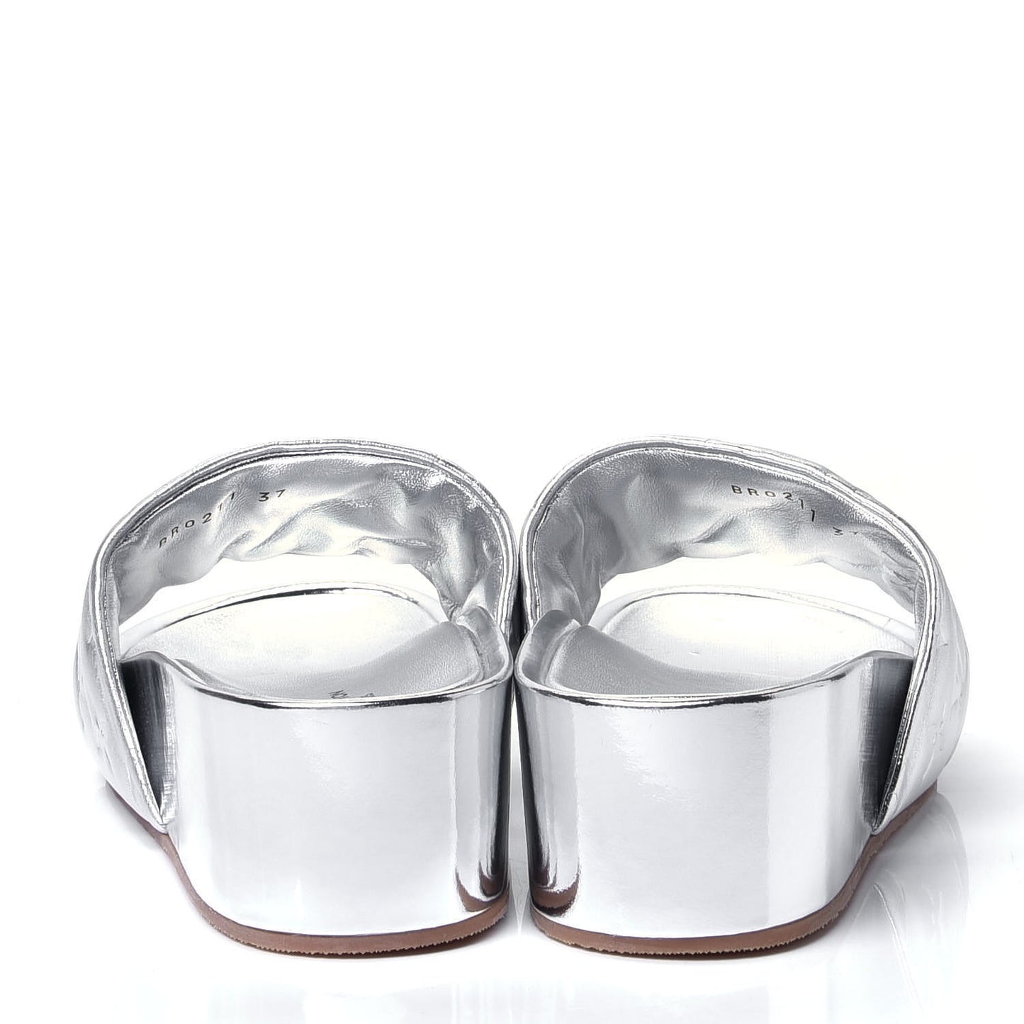 Metallic Lambskin Embossed Monogram Jumbo Flatform Mule Sandals 37 Silver