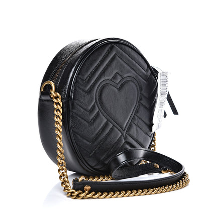 Gucci Azalea Calfskin Matelasse Heart Mini GG Marmont Round Shoulder Bag Black 2 of 9
