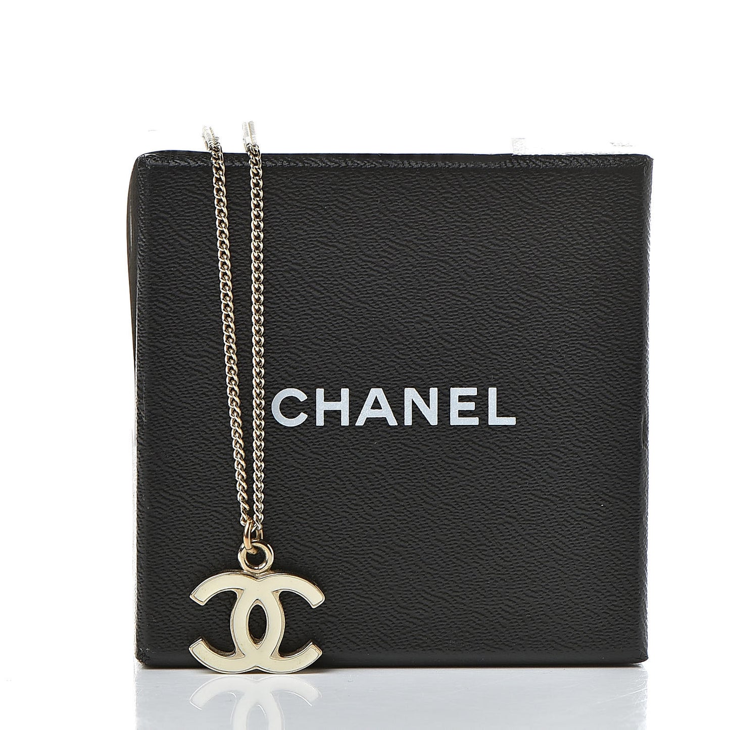 Enamel CC Pendant Necklace Beige