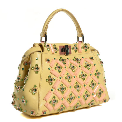 Fendi Nappa Crystal Beaded Mini Peekaboo Iconic Satchel Yellow 3 of 12