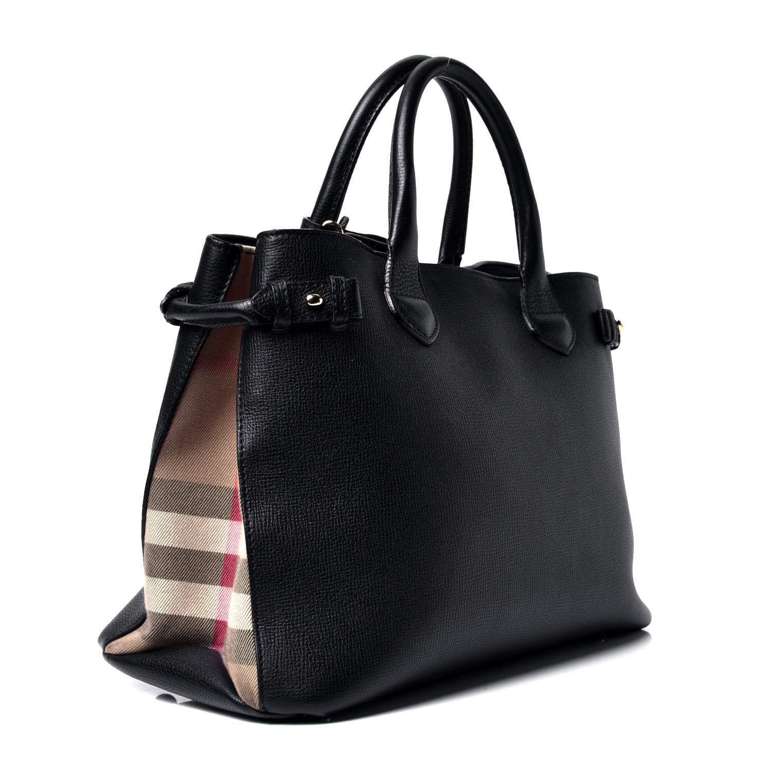 Burberry Grainy Calfskin House Check Medium Banner Tote Black 2 of 4