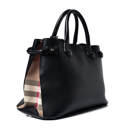 Burberry Grainy Calfskin House Check Medium Banner Tote Black 2 of 4