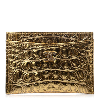 Chanel Metallic Calfskin Crocodile Embossed Cocodile Card Holder Gold 1 of 7