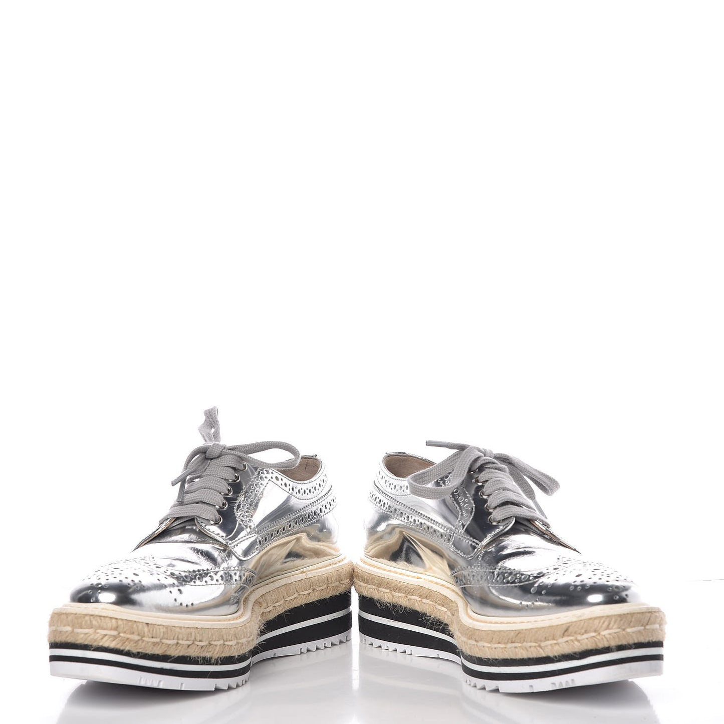 Metallic Calfskin Platform Oxfords 36.5 Argento