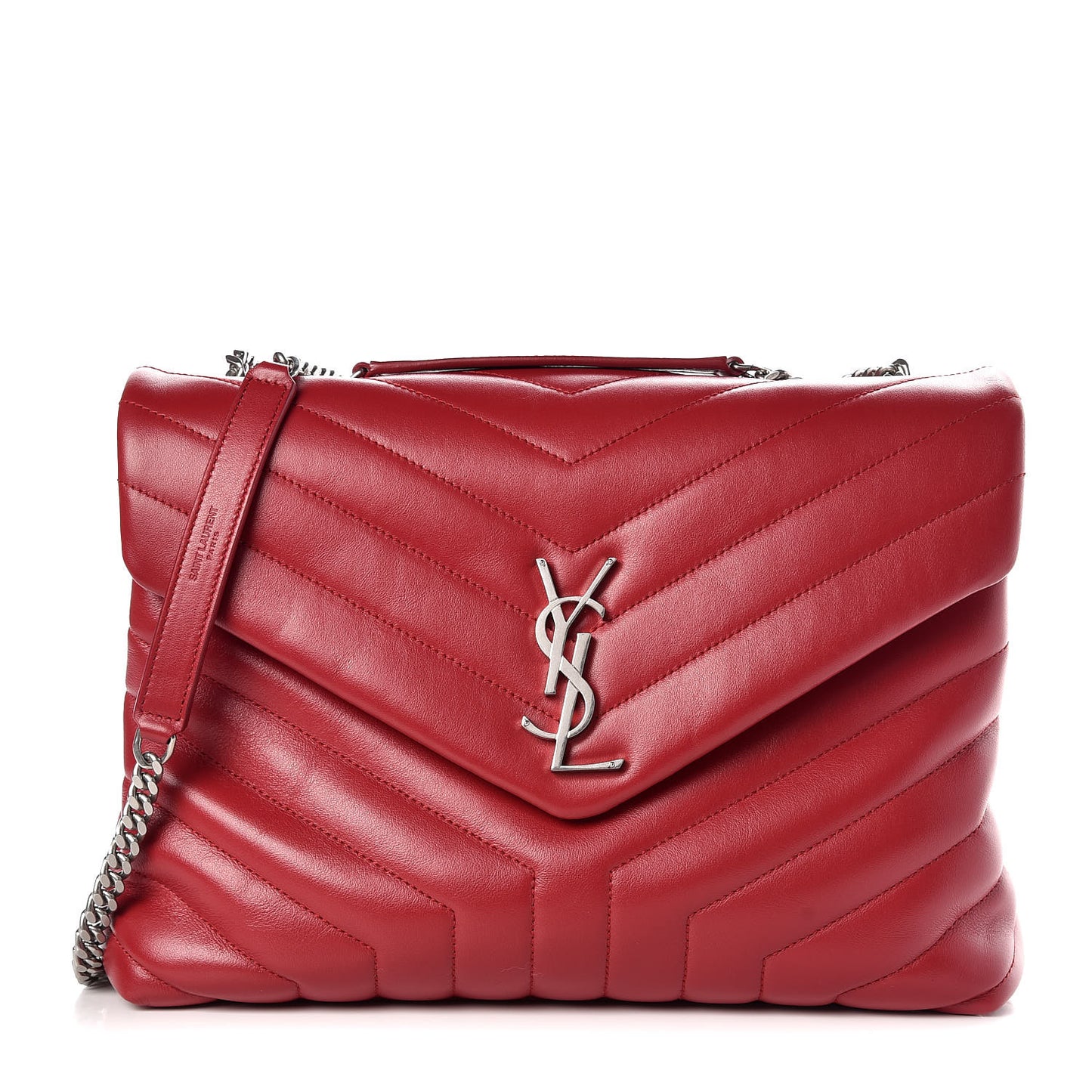Calfskin Y Quilted Monogram Medium Loulou Chain Satchel Lipstick Red