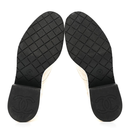 Chanel Pearly Calfskin Patent Calfskin Quilted Lace Up Boots 37.5 White Light Gray Black 5 of 12