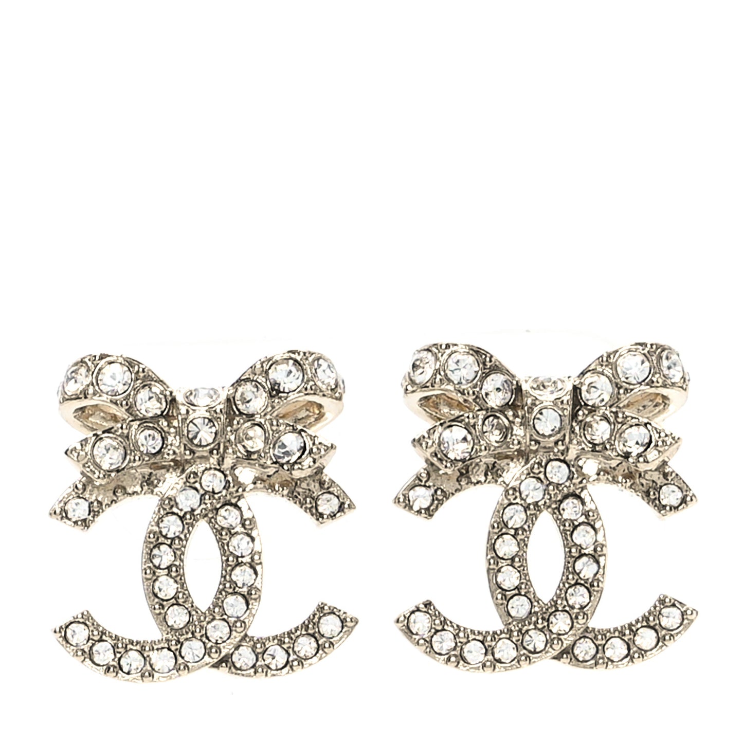 Crystal CC Bow Dangle Earrings Gold
