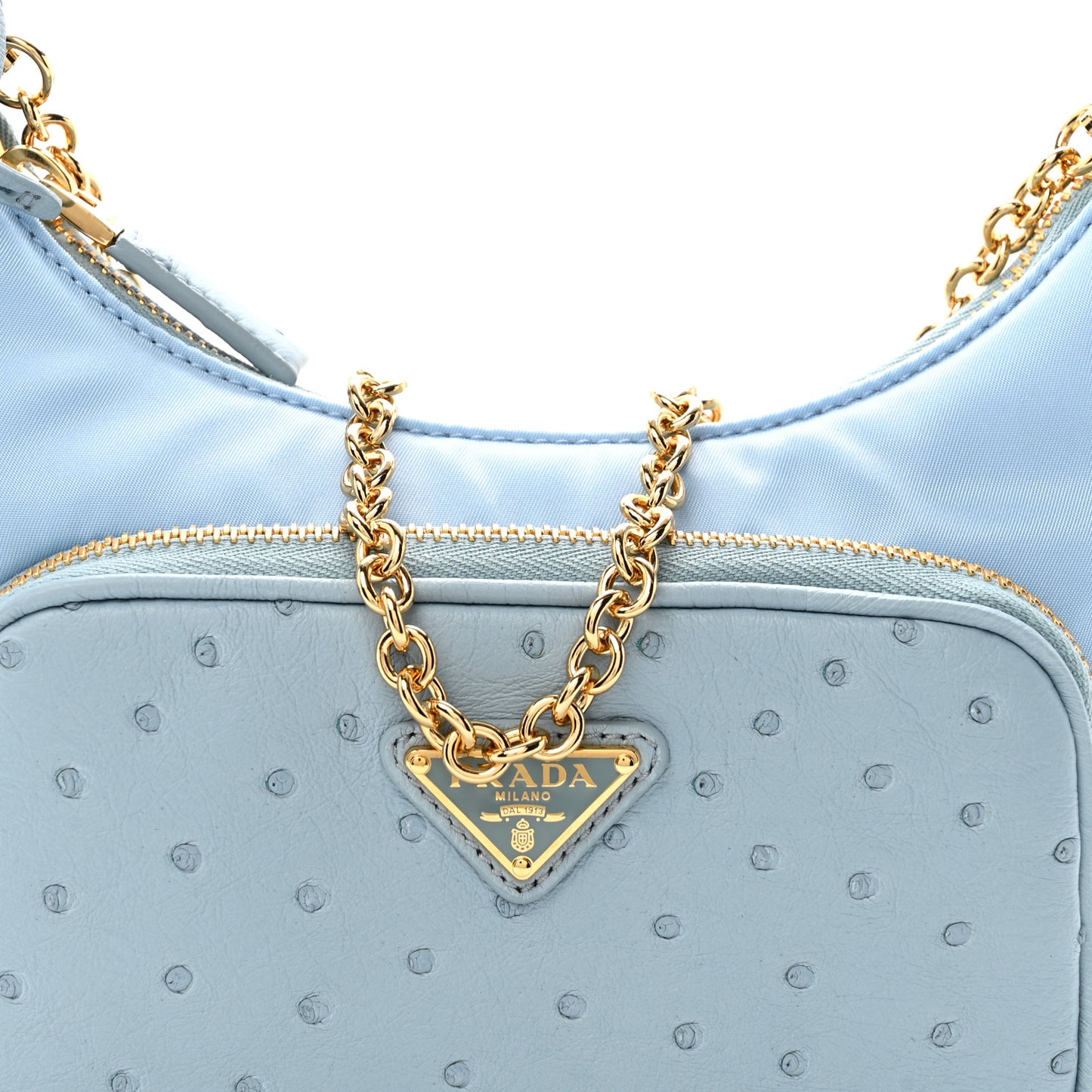 Re-Nylon Ostrich Mini Shoulder Bag Cielo