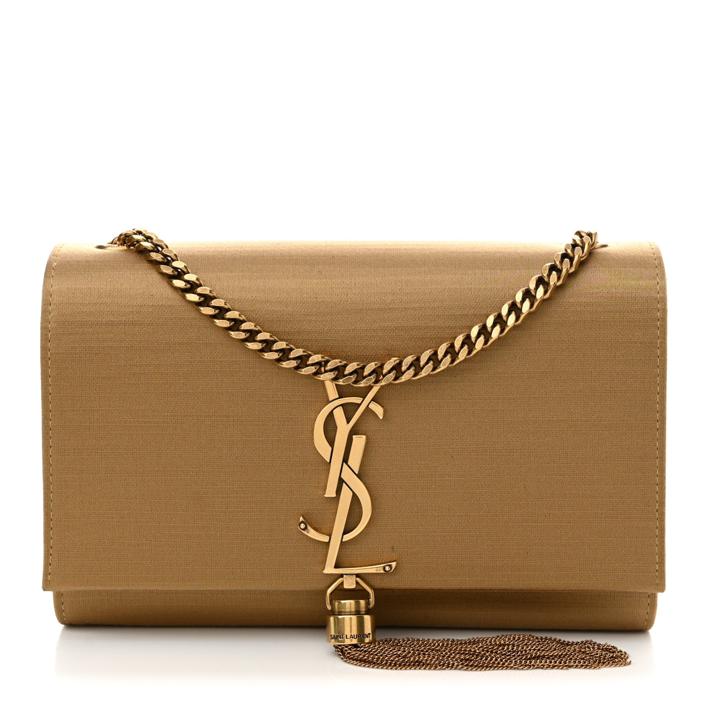 Satin Small Classic Monogram Kate Tassel Satchel Sahara Beige