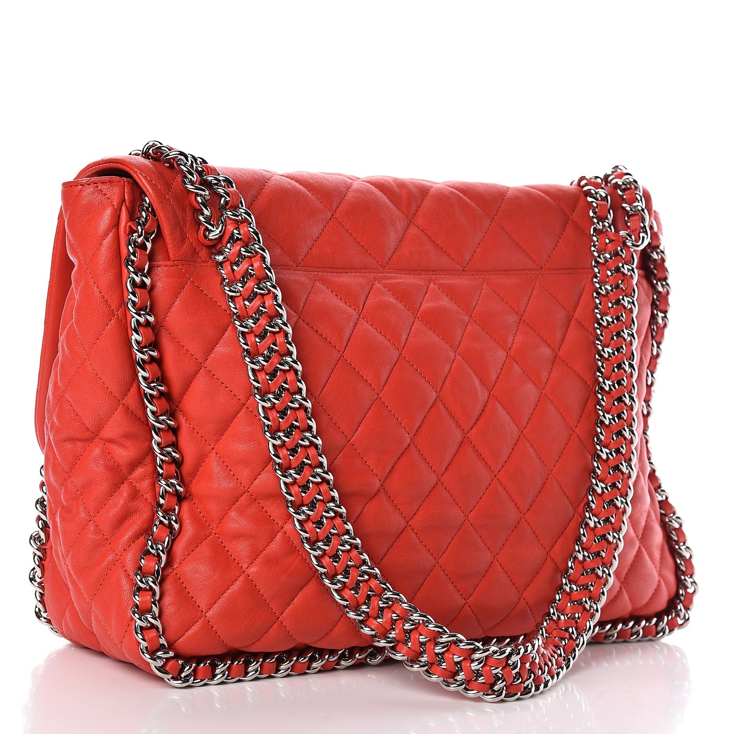 Washed Lambskin Quilted Maxi Chain Around Flap Red