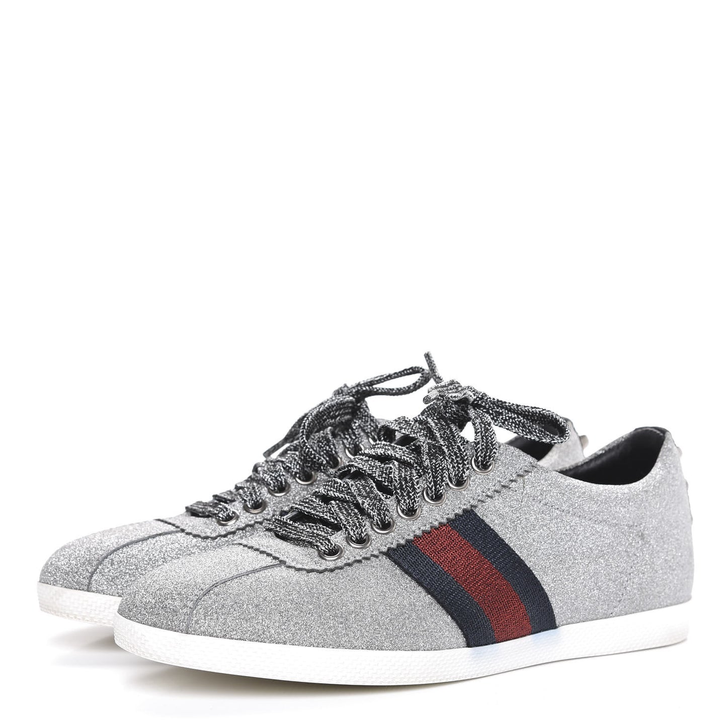 Glitter Fabric Studded Web Womens Sneakers 36.5 Silver