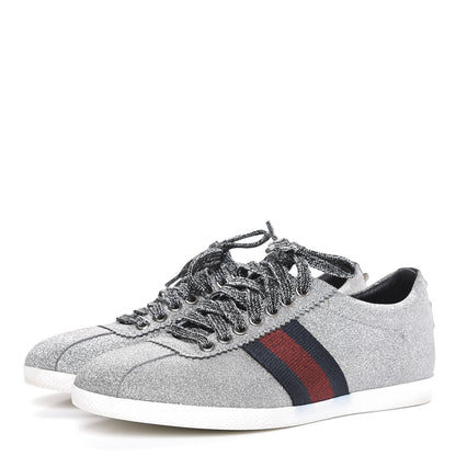 Gucci Glitter Fabric Studded Web Womens Sneakers 36.5 Silver 3 of 9