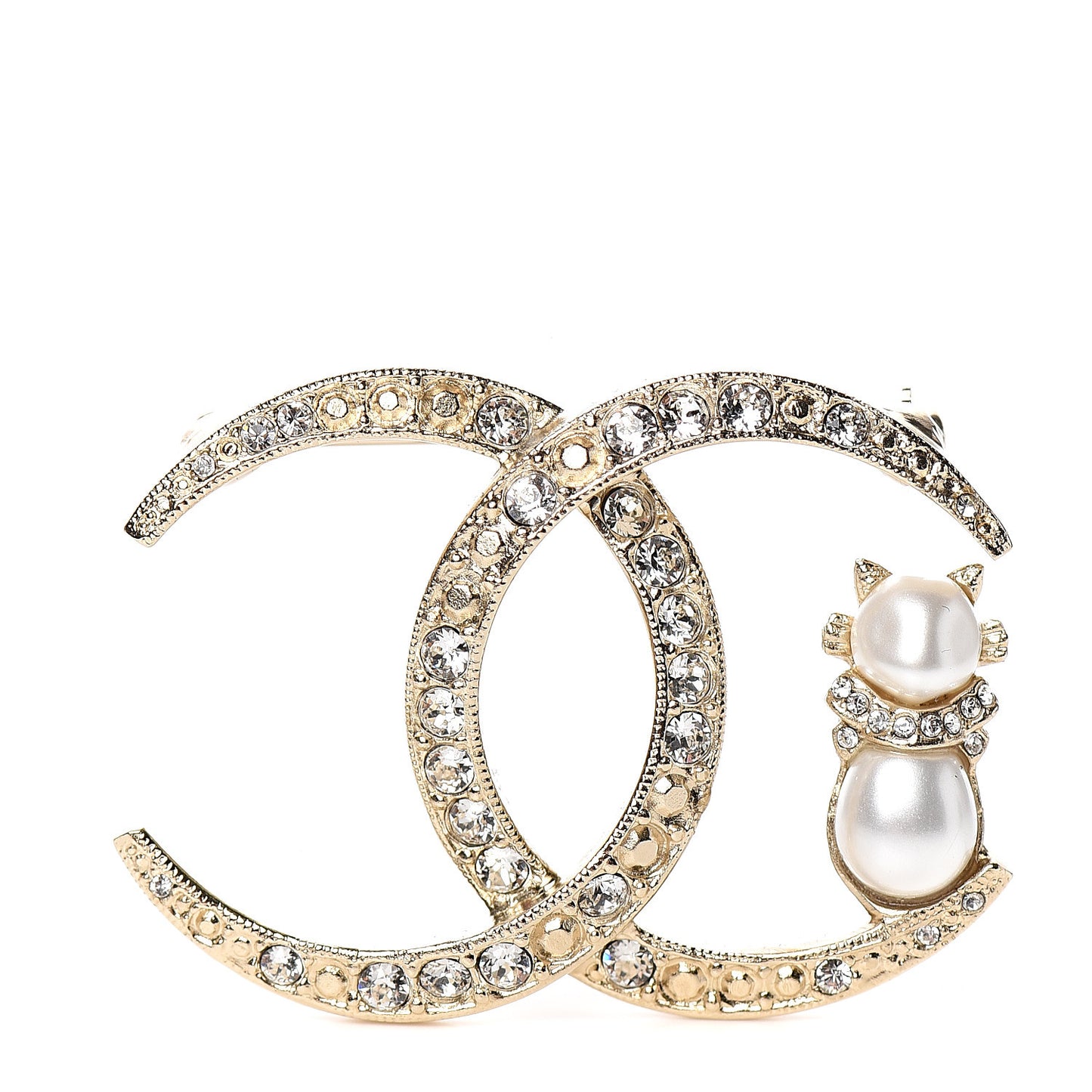 Pearl Crystal CC Brooch Gold