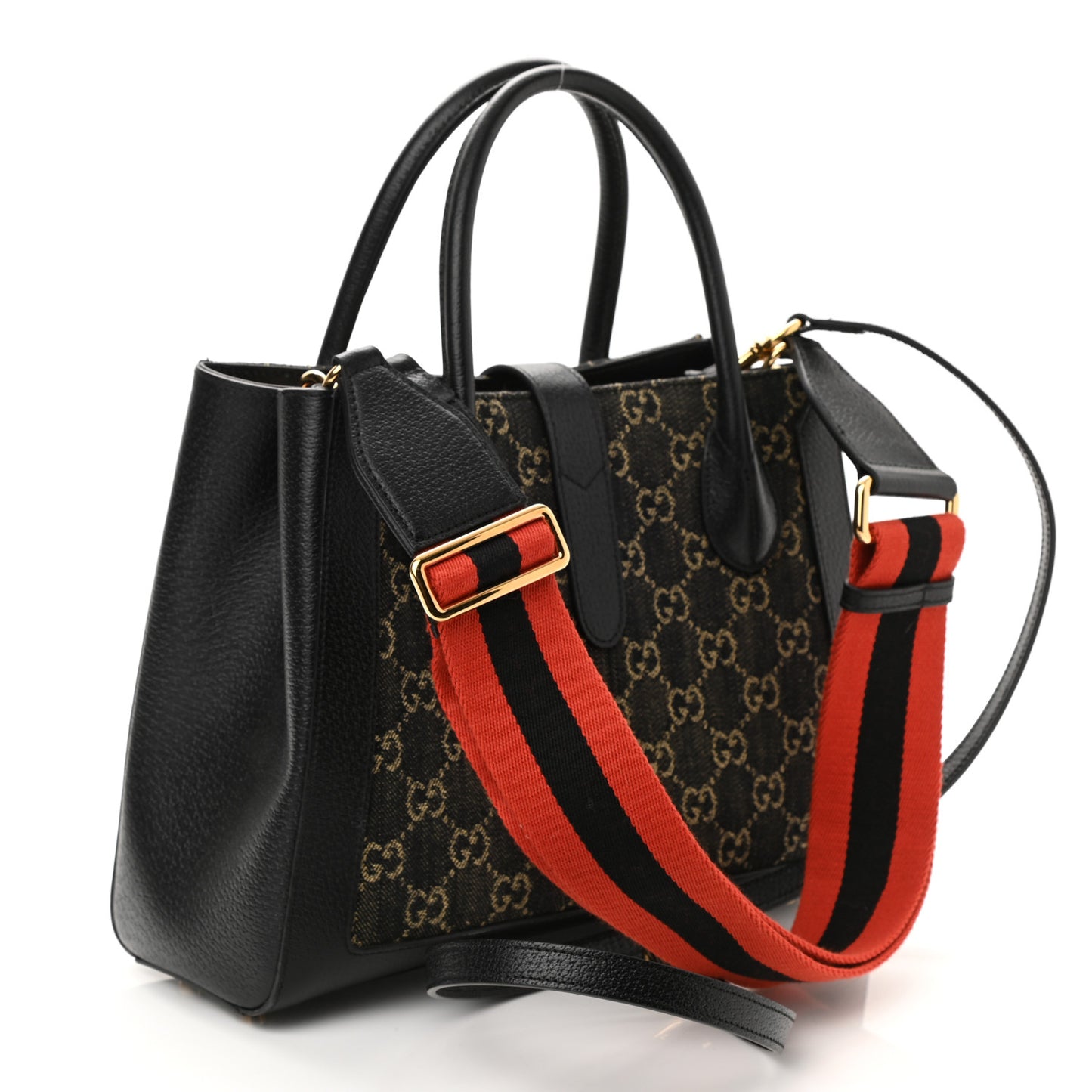 Jacquard Black Denim GG Monogram Textured Dollar Calfskin Medium Jackie 1961 Tote Black Ivory