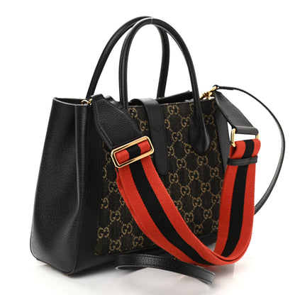 Gucci Jacquard Black Denim GG Monogram Textured Dollar Calfskin Medium Jackie 1961 Tote Black Ivory 3 of 9