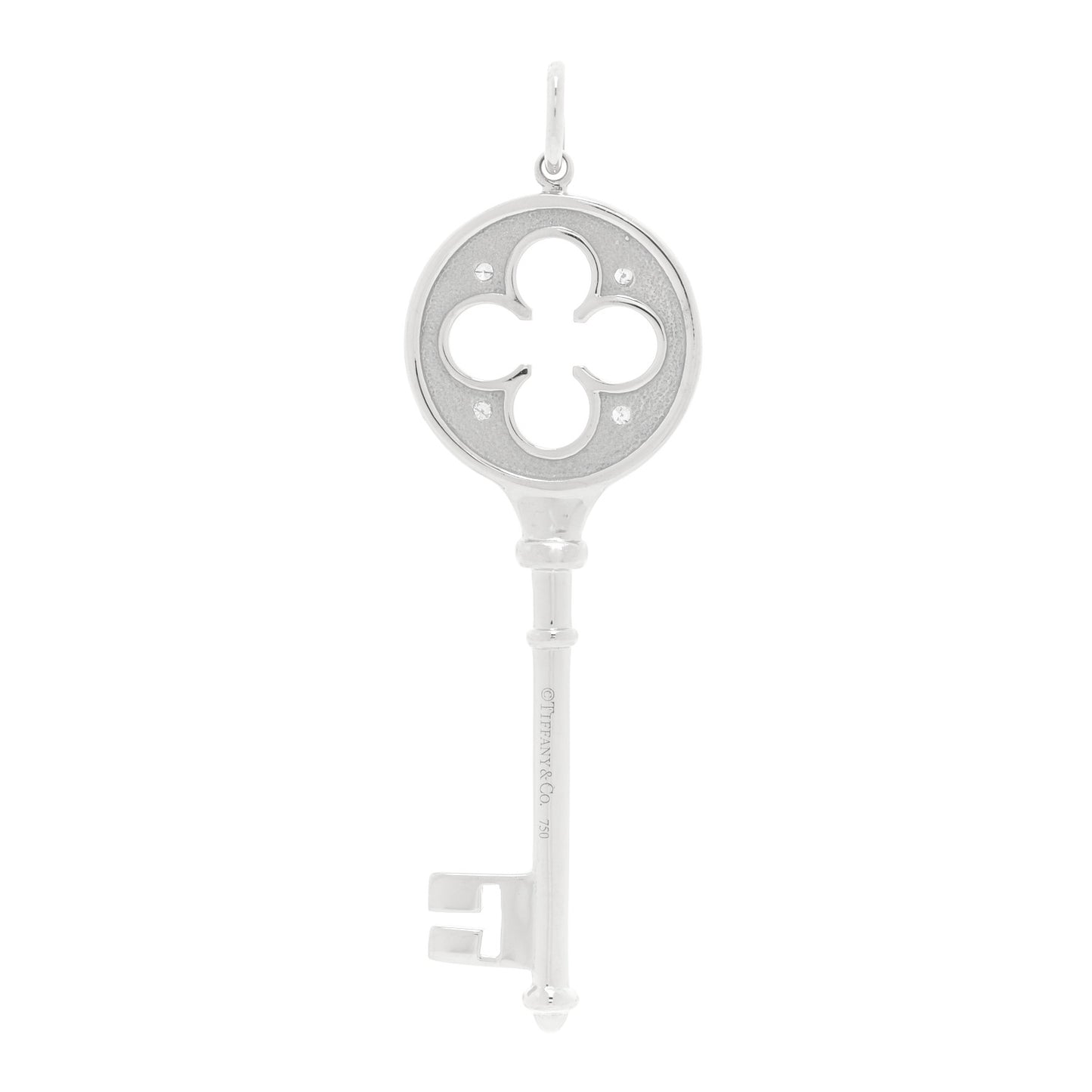 18K White Gold Diamond Quatrefoil Key Pendant