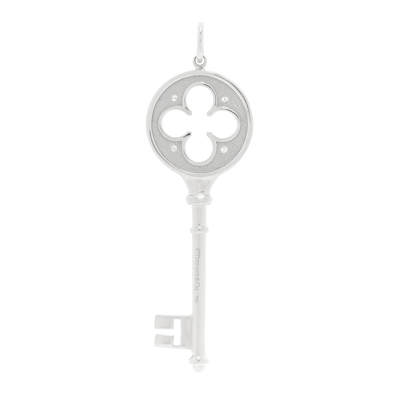Tiffany 18K White Gold Diamond Quatrefoil Key Pendant 3 of 5