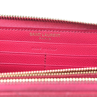 Saint Laurent Grain De Poudre Matelasse Chevron Monogram Zip Around Wallet Bubblegum 6 of 14