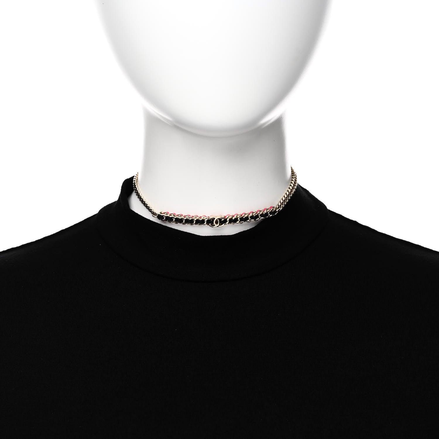Chanel Metal Lambskin CC Choker Necklace Black Pink Gold 2 of 6