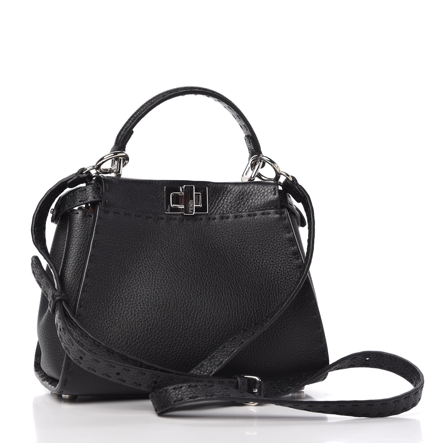 Fendi Cuoio Romano Selleria Bi-Color Mini Peekaboo Iconic Satchel Black Mou 3 of 9