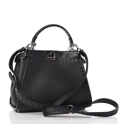 Fendi Cuoio Romano Selleria Bi-Color Mini Peekaboo Iconic Satchel Black Mou 3 of 9