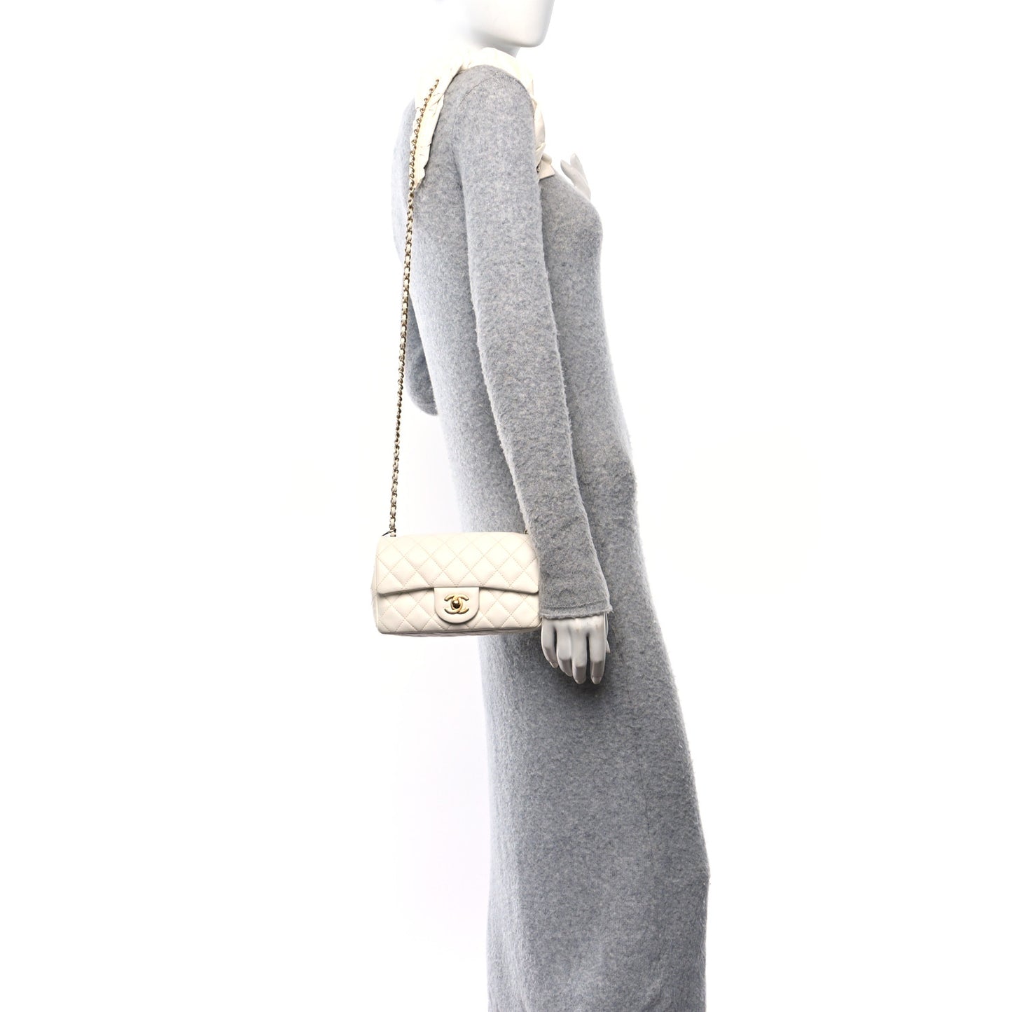 Calfskin Quilted Mini Romance Rectangular Flap White