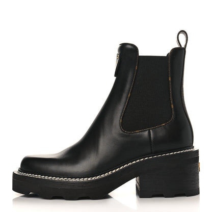 Louis Vuitton Calfskin Monogram Beaubourg Ankle Boots 37.5 Black 1 of 9