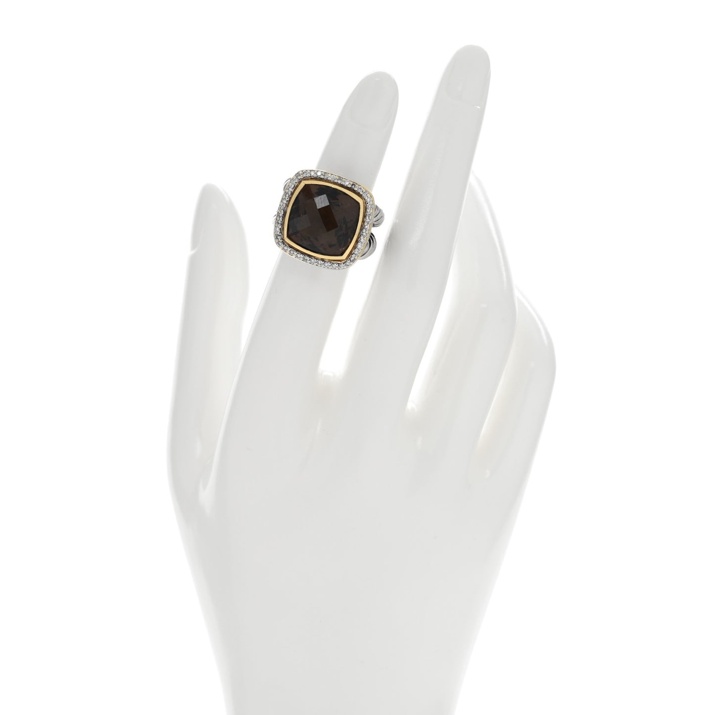 Sterling Silver 18K Yellow Gold Diamond Smoky Quartz 14mm Albion Ring 45 3.5